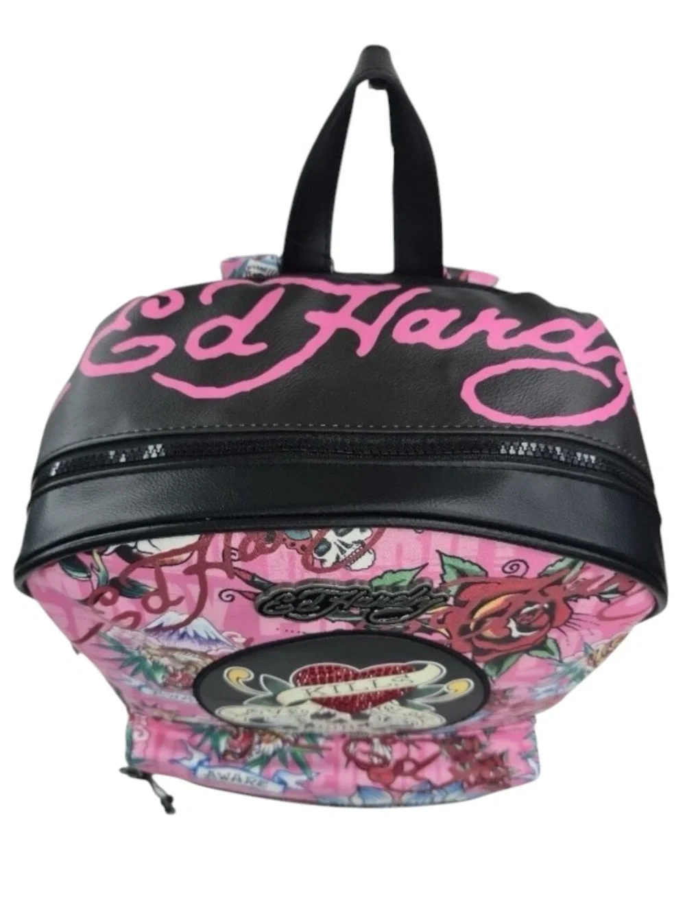 Ed Hardy Large Pink Tattoo Heart & Skull Backpack